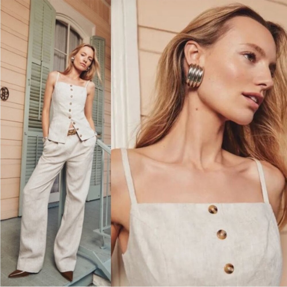 NWT Reformation Oatmeal Antonia Linen Top
